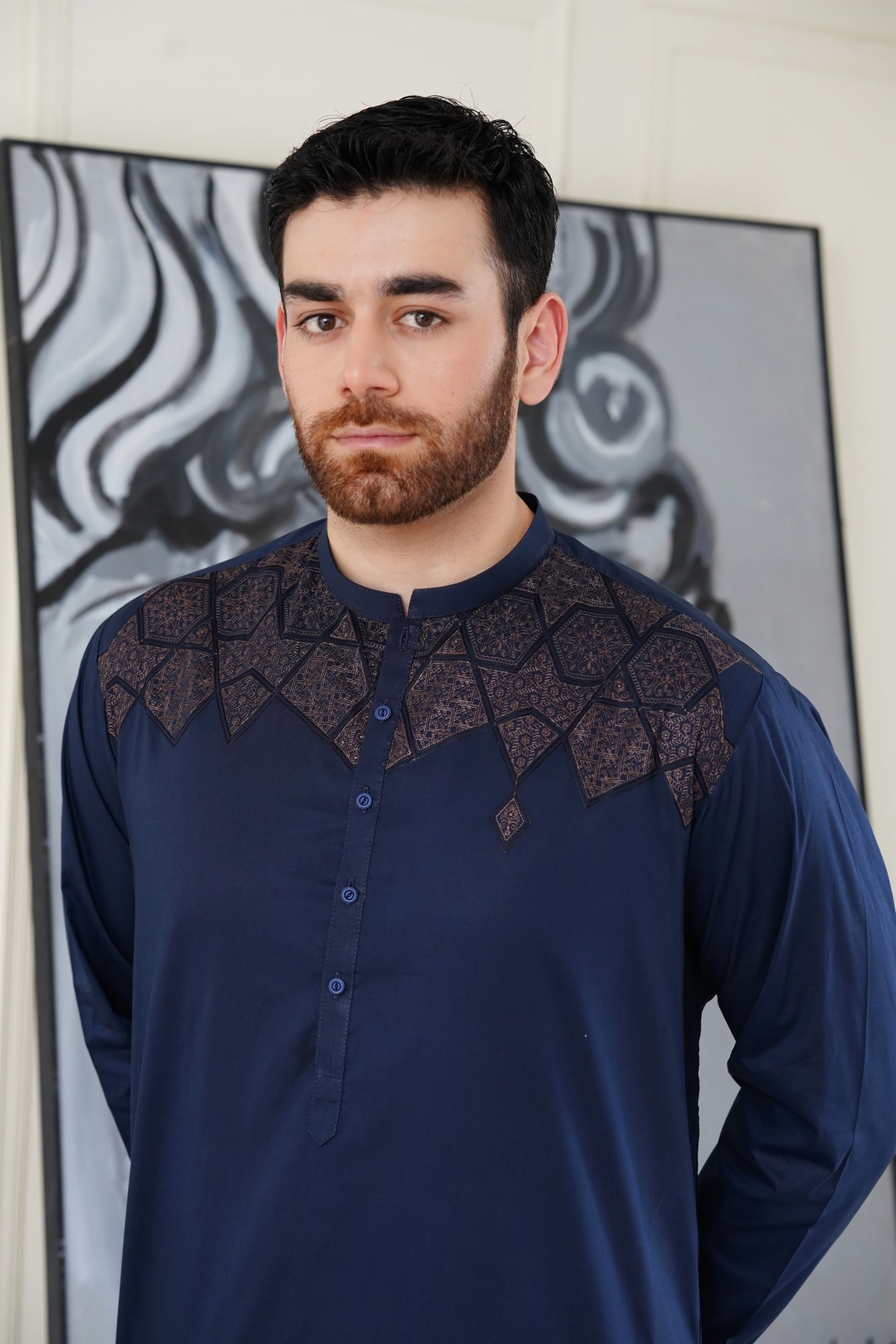 Men Embroidered Unstitch Kameez Shalwar Code:AK-7128