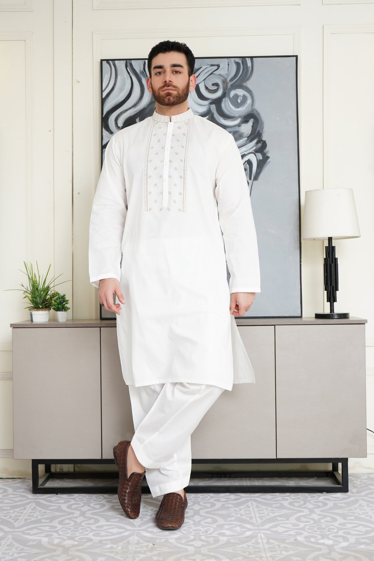 Men Embroidered Unstitch Kameez Shalwar Code:AK-7124