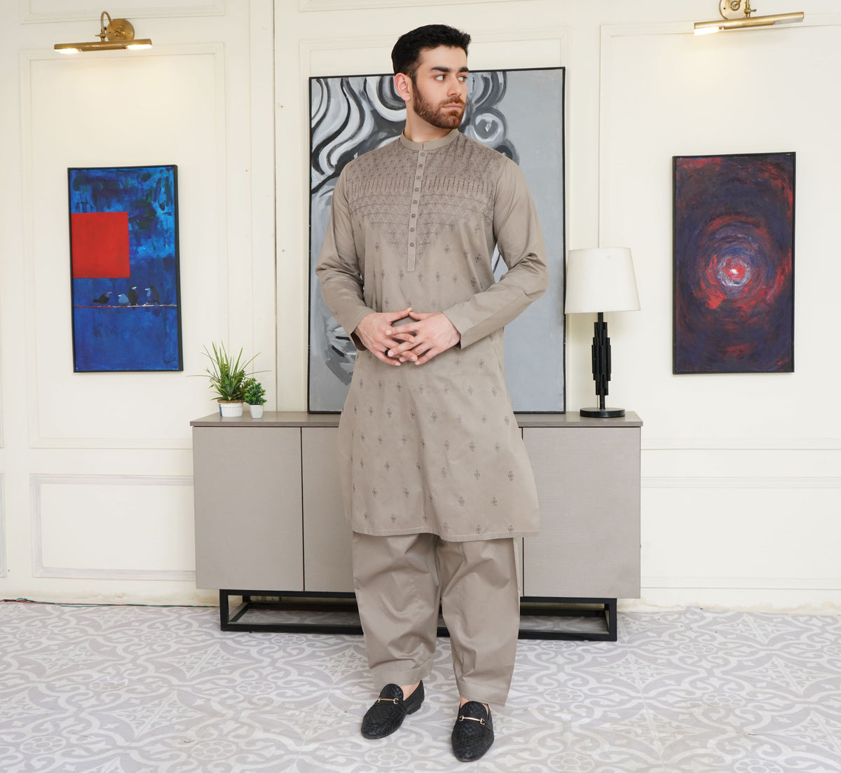 Men Embroidered Unstitch Kameez Shalwar Code : AK-7130