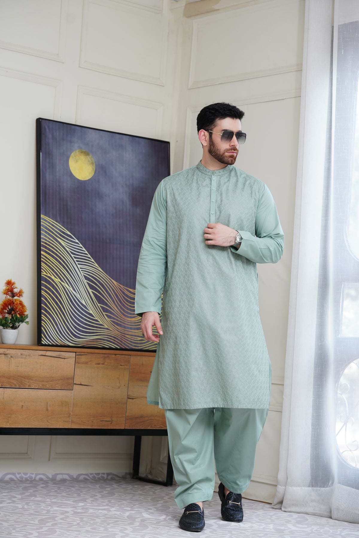 Men Embroidered Unstitch Kameez Shalwar Code:AK-7122