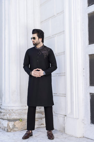 Elegant Black Embroidered Motif (Un-Stitched) Code : 5376